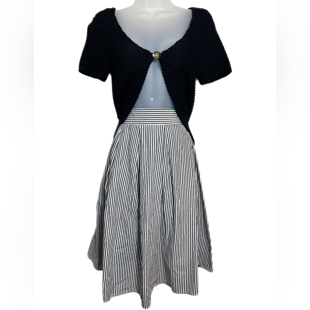 Midi Black and White Striped Classy Skirt with Tie